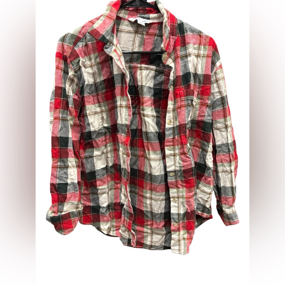 Old Navy Red Black Cream Plaid Button-Down Shirt